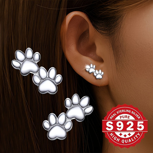 Sterling Silver Double Paw Studs