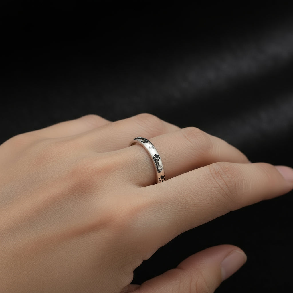 Sterling Silver Paw & Sparkle Ring