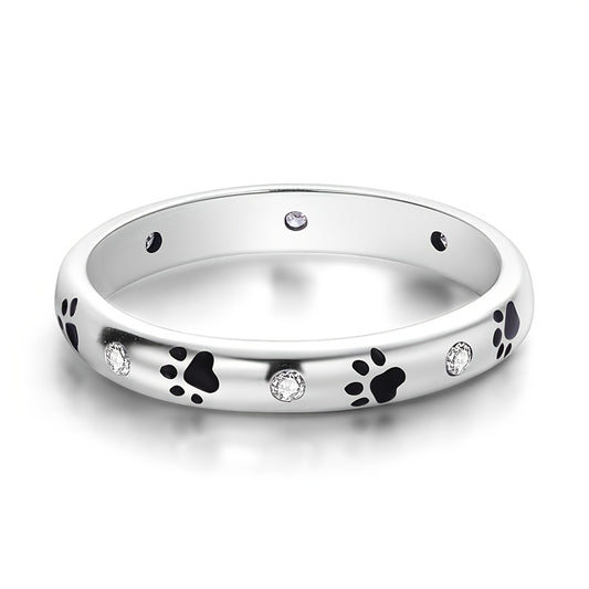 Sterling Silver Paw & Sparkle Ring