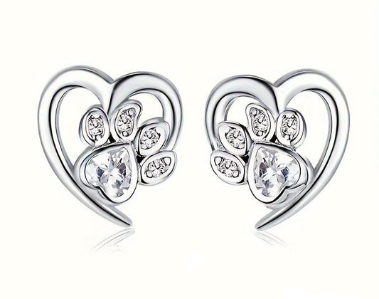 Paw Print Heart Studs