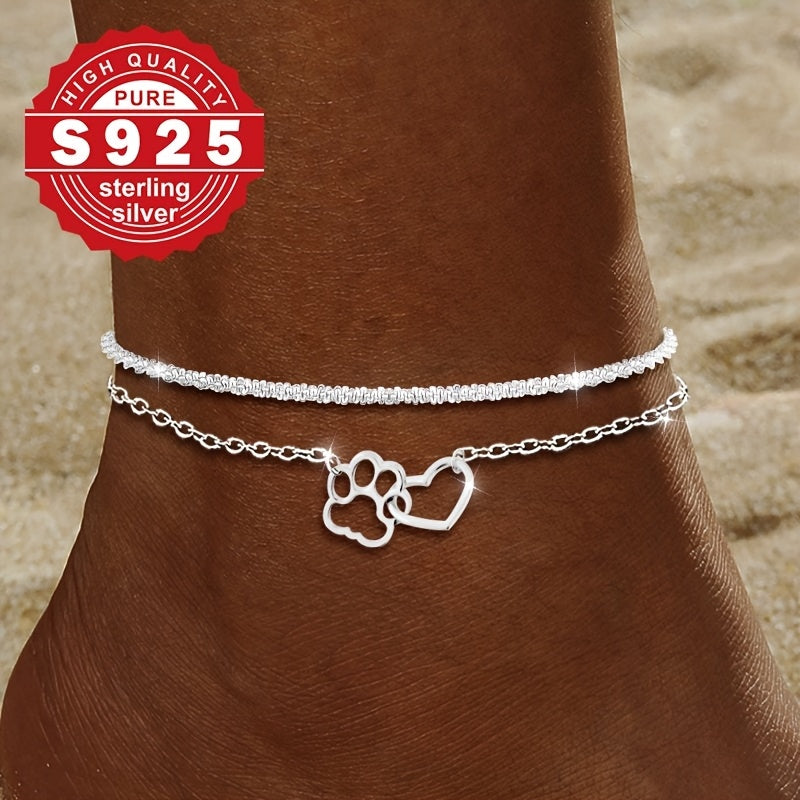 Sterling Silver Stacked Anklet