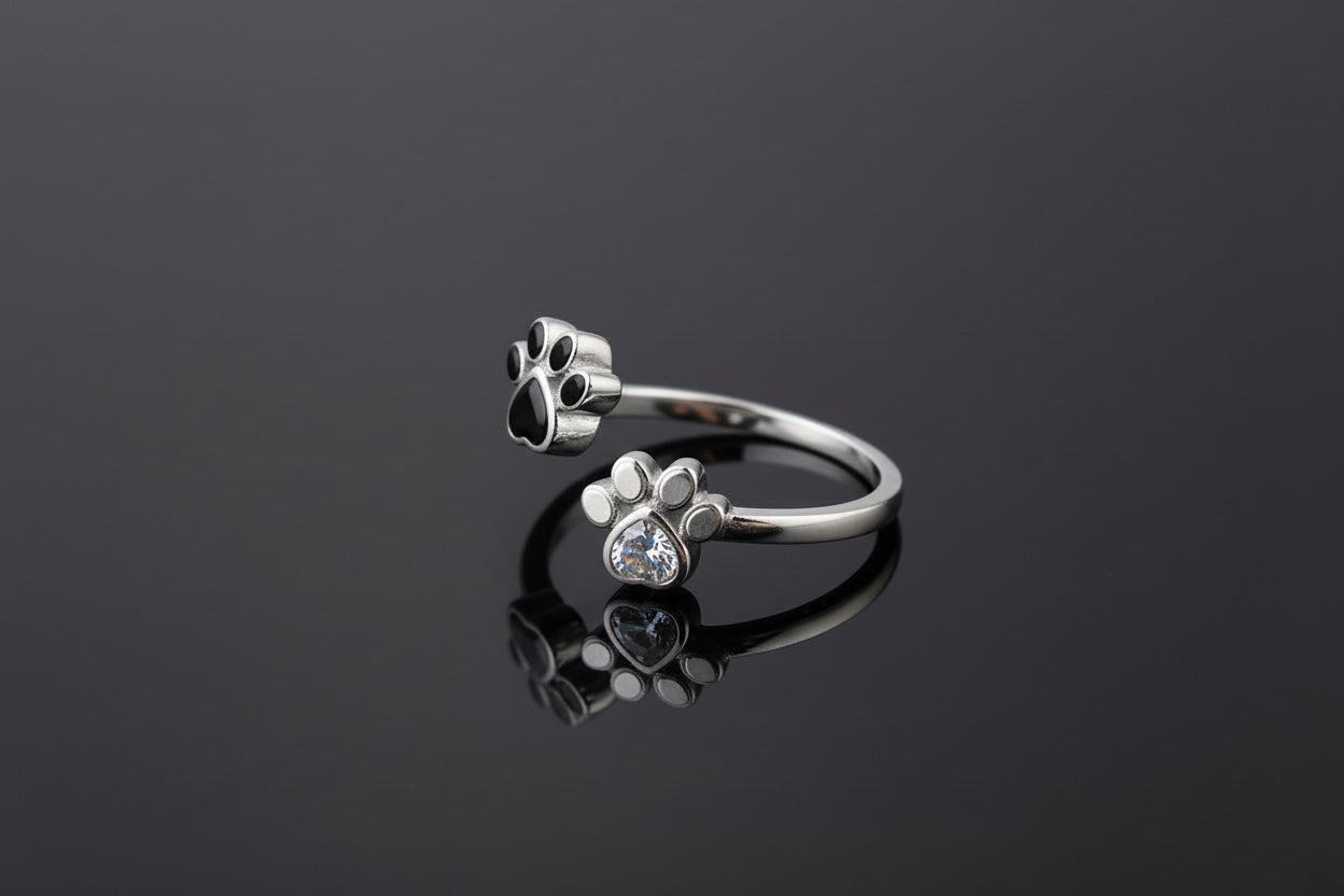 Adjustable Paw Prints Ring, Sterling Silver