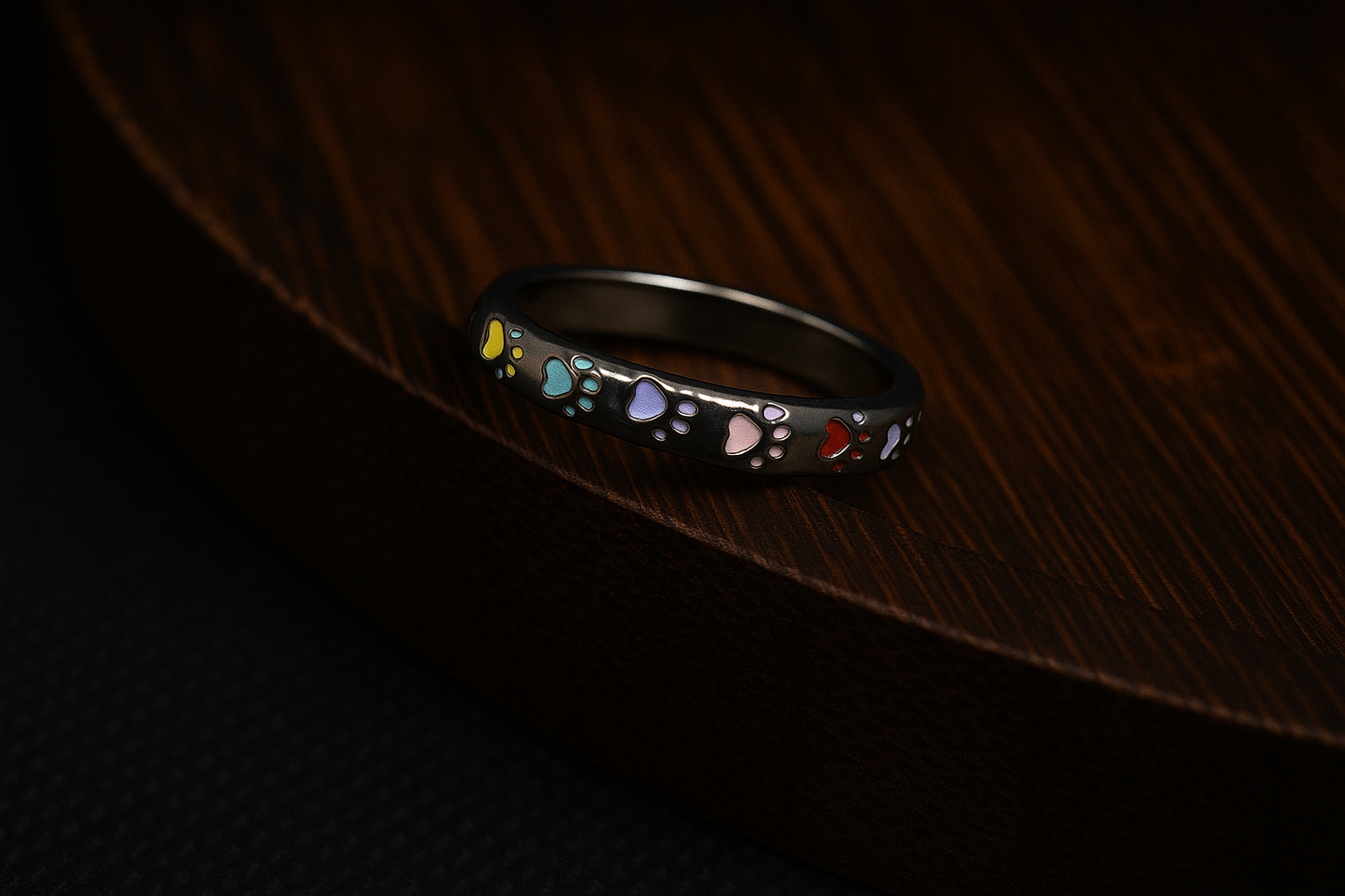 Cute Multicoloured Paw Print Ring