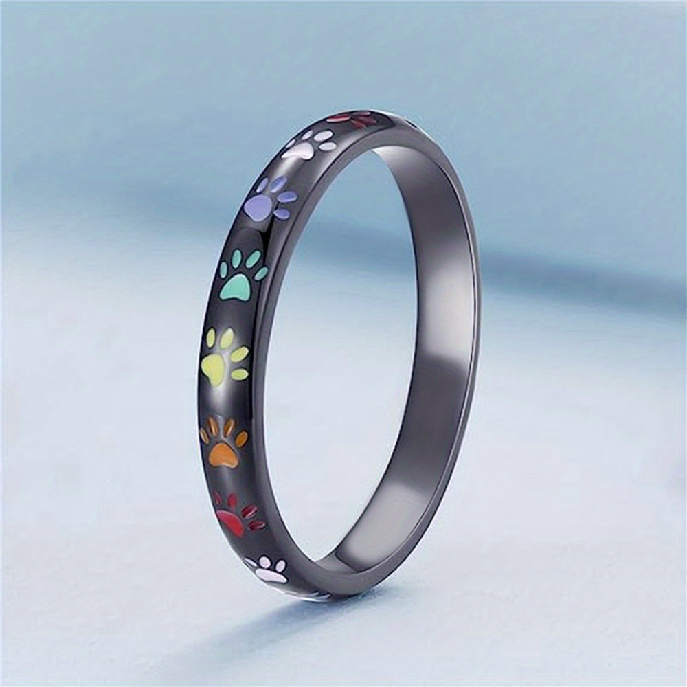 Cute Multicoloured Paw Print Ring