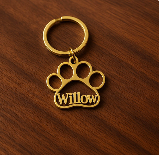 Personalised Paw Print Name Keyring