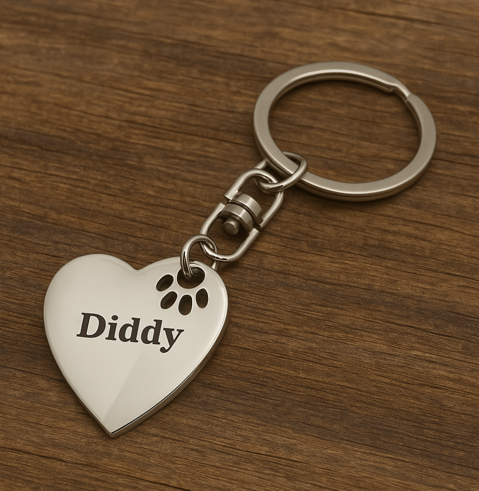 Personalised Heart & Paw Keyring