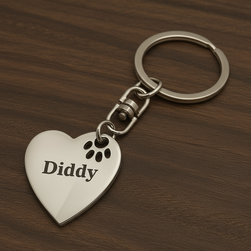 Personalised Heart & Paw Keyring
