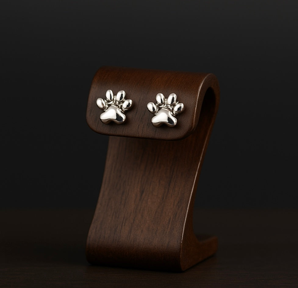 Sterling Silver Paw Print Studs
