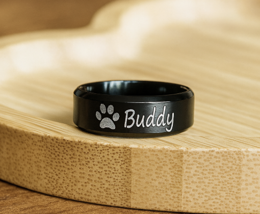 Black Personalised Paw Ring