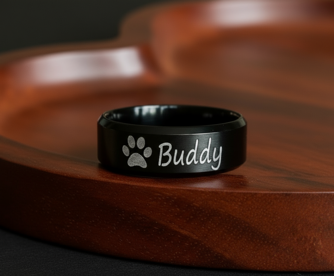 Black Personalised Paw Ring