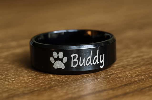 Black Personalised Paw Ring