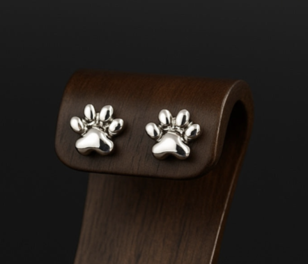 Sterling Silver Paw Print Studs