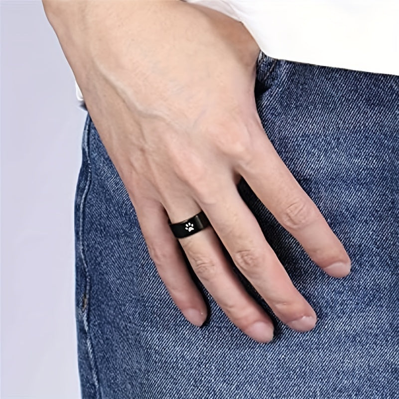 Black Personalised Paw Ring