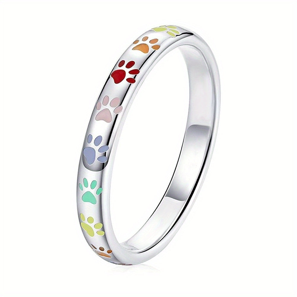 Cute Multicoloured Paw Print Ring