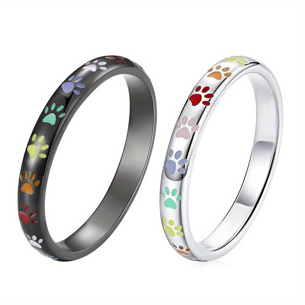 Cute Multicoloured Paw Print Ring