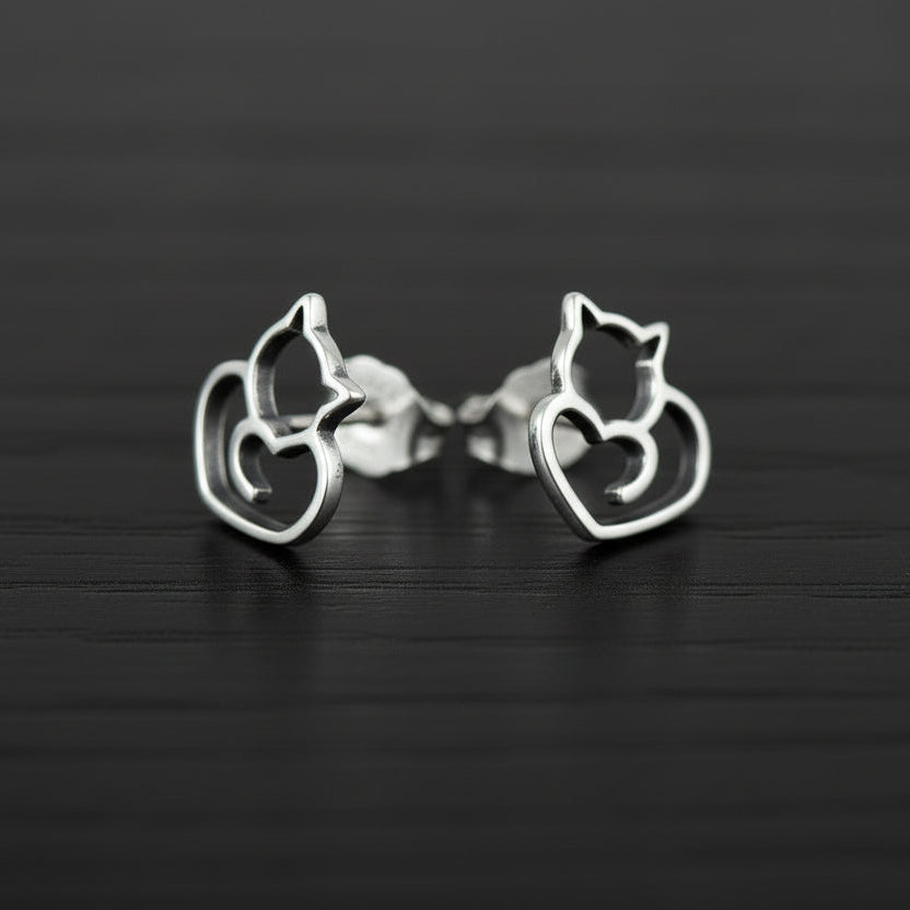 Sterling Silver Cat Studs