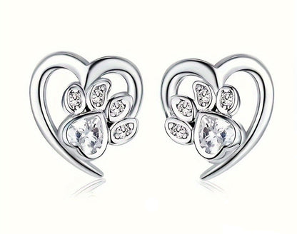 Paw Print Heart Studs