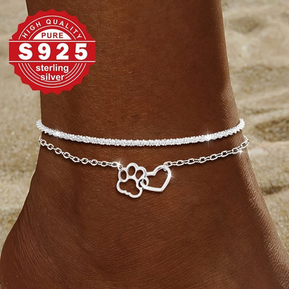 Sterling Silver Stacked Anklet