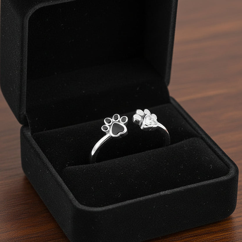 Adjustable Paw Prints Ring, Sterling Silver