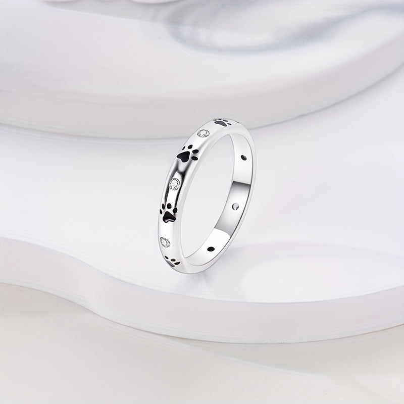 Sterling Silver Paw & Sparkle Ring