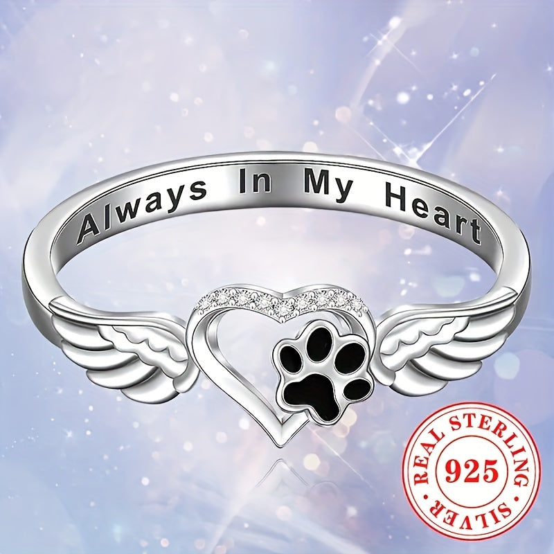 Sterling Silver Heart & Wings Ring