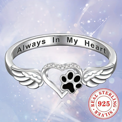 Sterling Silver Heart & Wings Ring