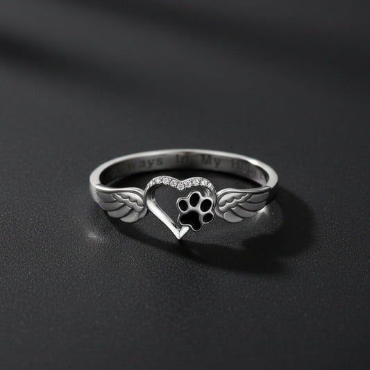 Sterling Silver Heart & Wings Ring