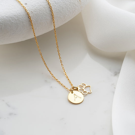 Custom Initial & Paw Necklace