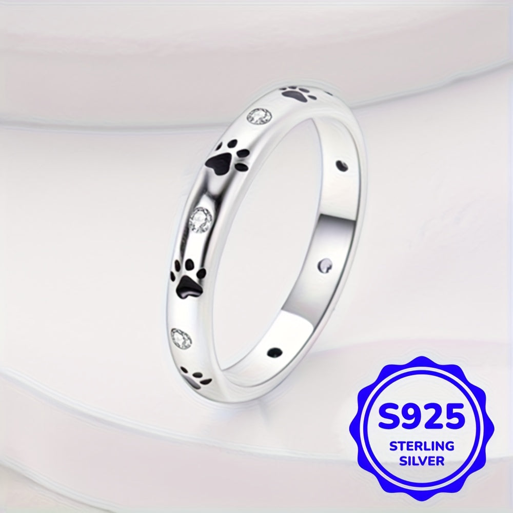 Sterling Silver Paw & Sparkle Ring