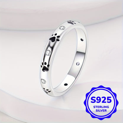 Sterling Silver Paw & Sparkle Ring