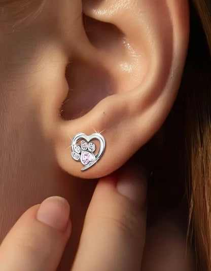 Paw Print Heart Studs