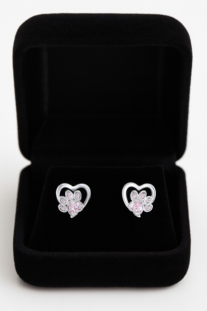 Paw Print Heart Studs