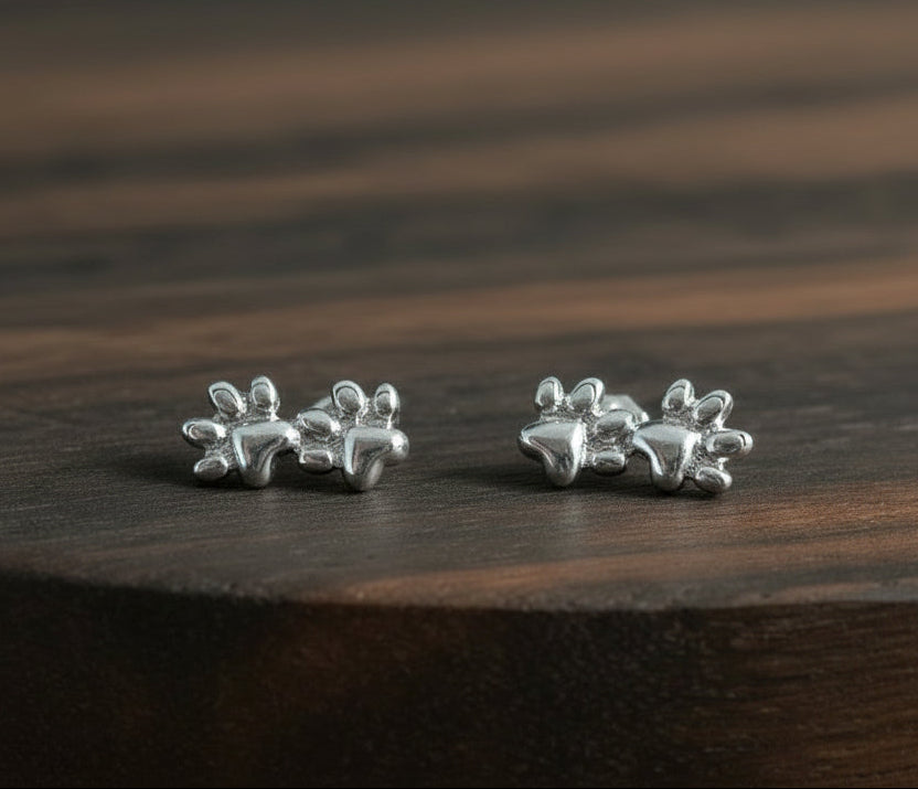 Sterling Silver Double Paw Studs