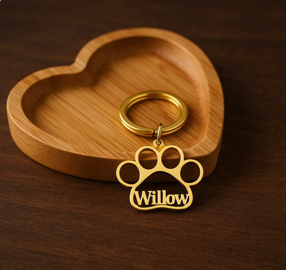 Personalised Paw Print Name Keyring