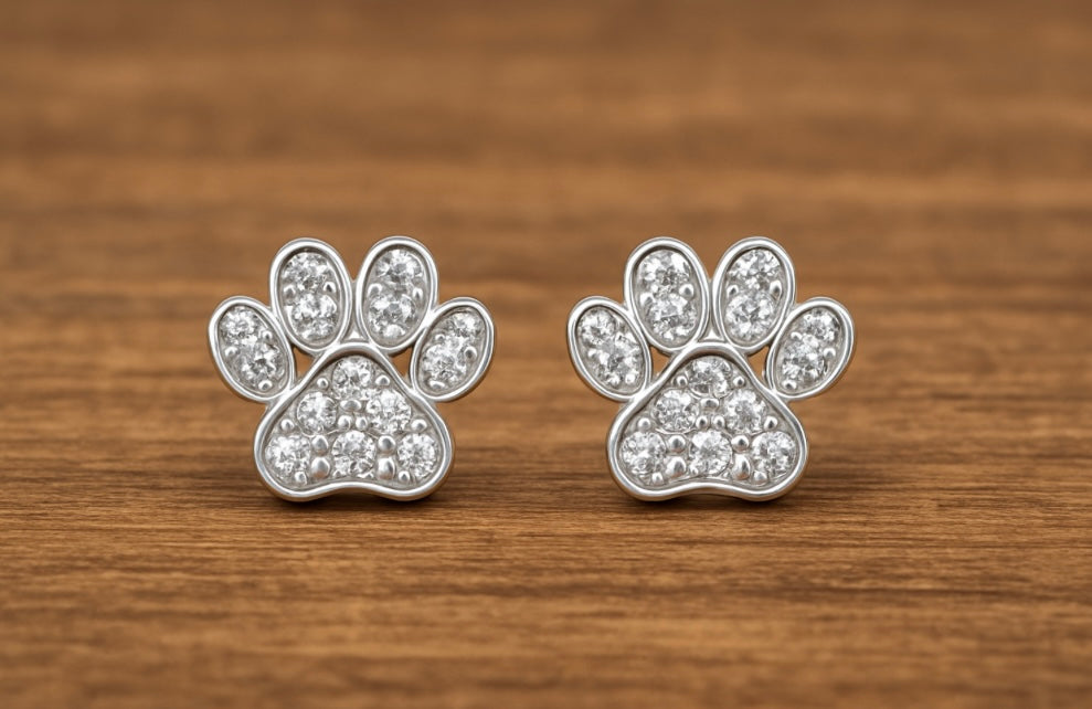 Sterling Silver Paw Print Studs