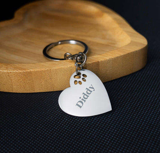 Personalised Heart & Paw Keyring