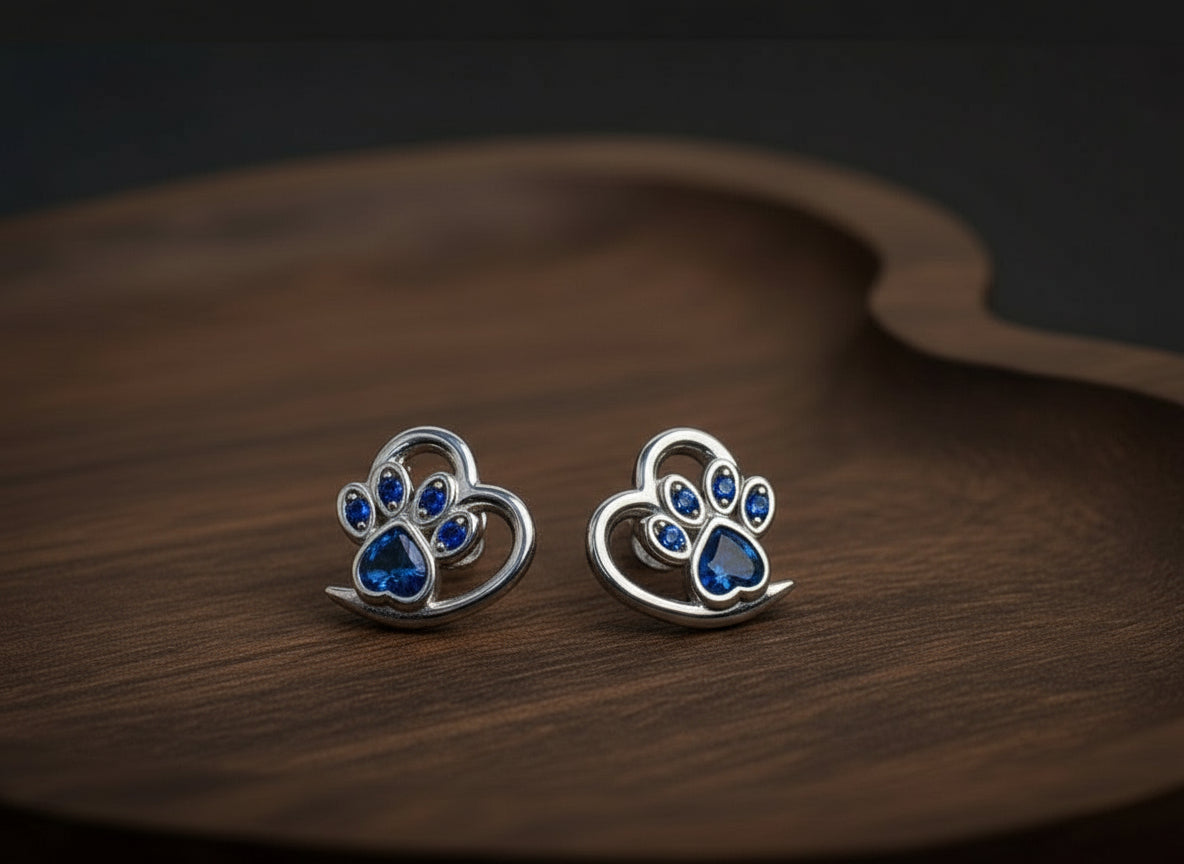 Paw Print Heart Studs