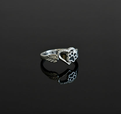 Sterling Silver Heart & Wings Ring