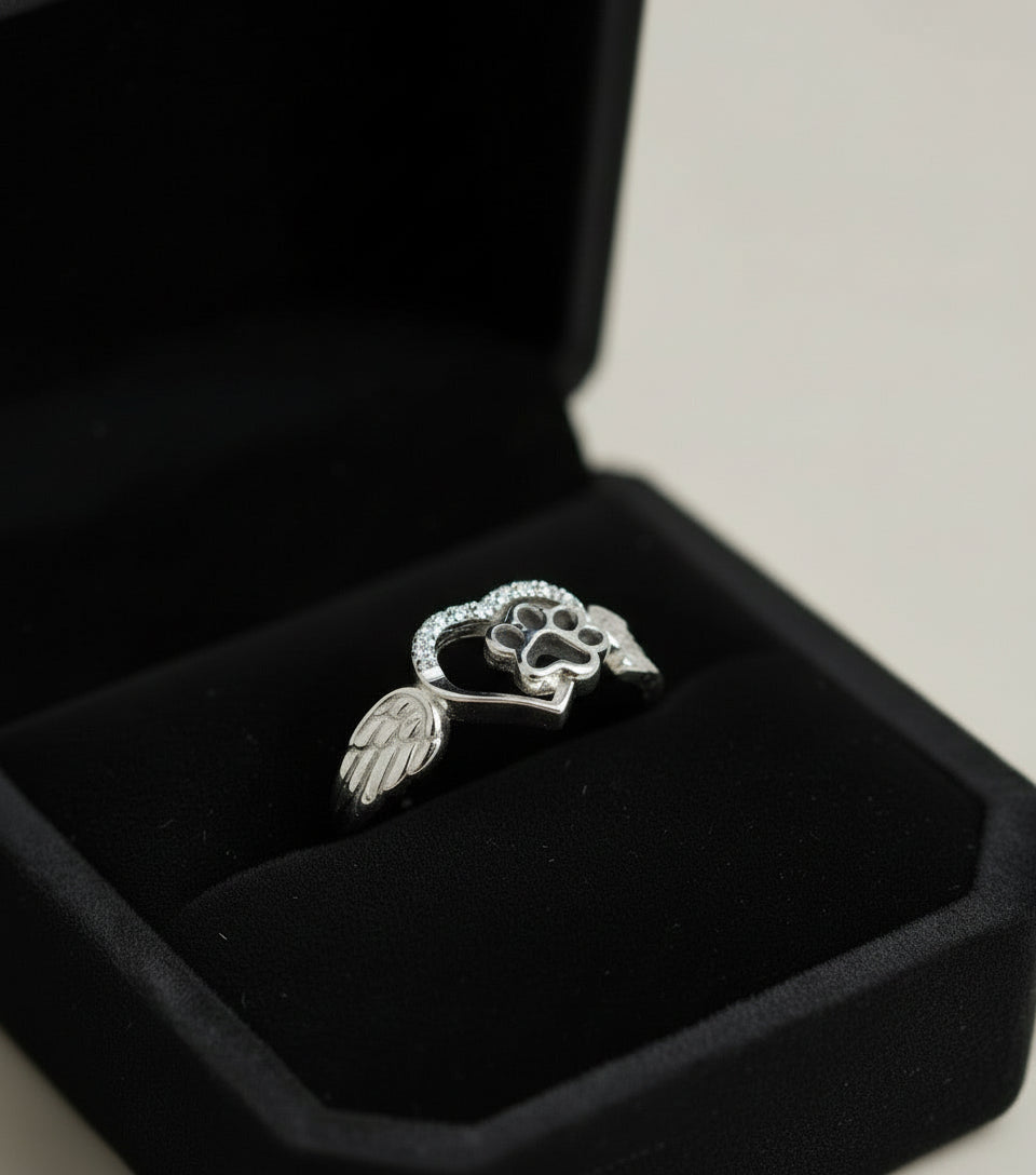 Sterling Silver Heart & Wings Ring