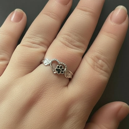 Sterling Silver Heart & Wings Ring