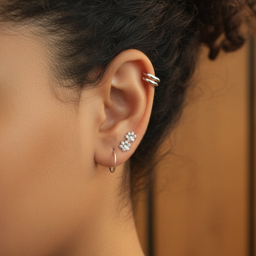 Sterling Silver Double Paw Studs