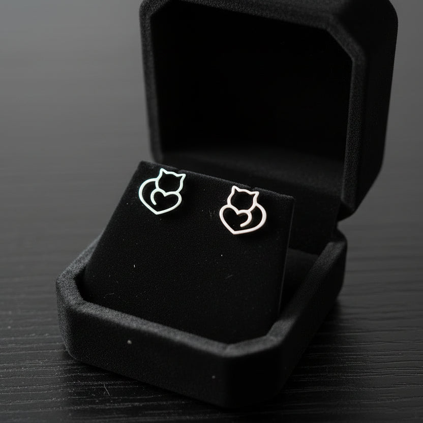 Sterling Silver Cat Studs