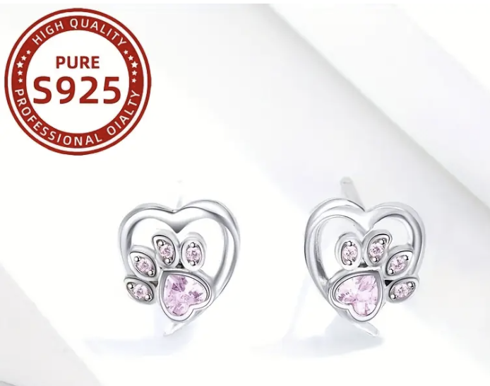Paw Print Heart Studs
