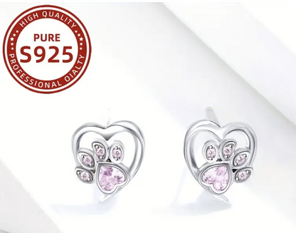 Paw Print Heart Studs