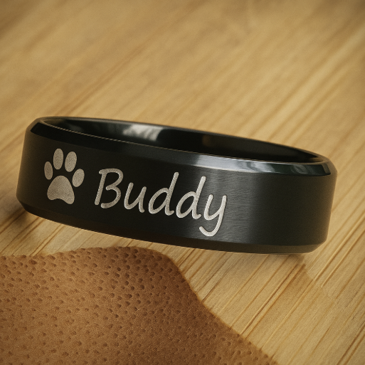 Black Personalised Paw Ring