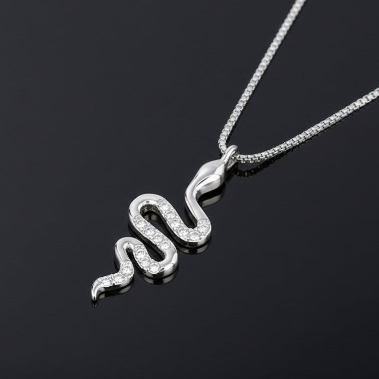 snake pendant necklace with chain and clear stones