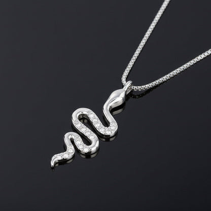 snake pendant necklace with chain and clear stones