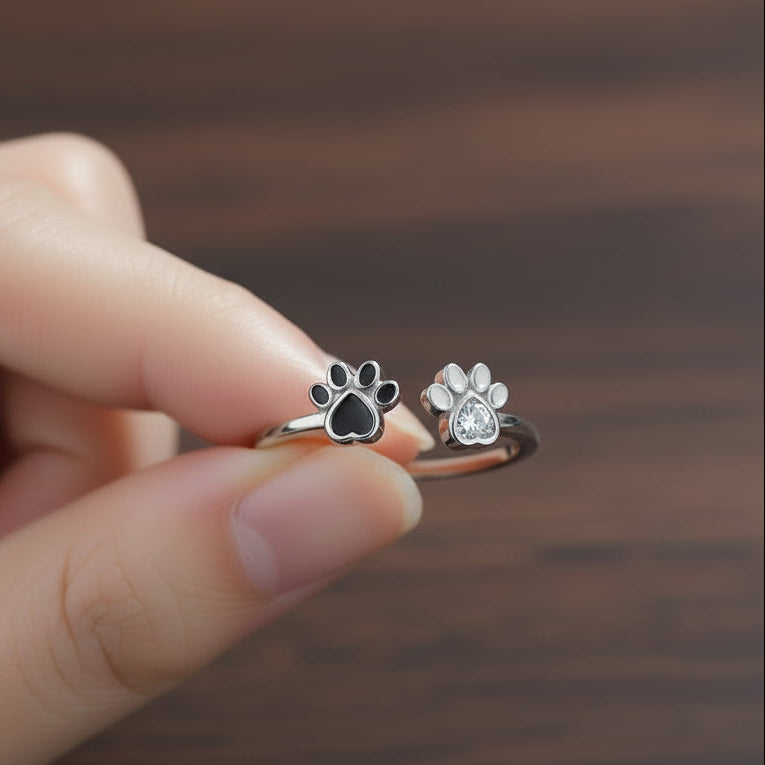 Adjustable Paw Prints Ring, Sterling Silver