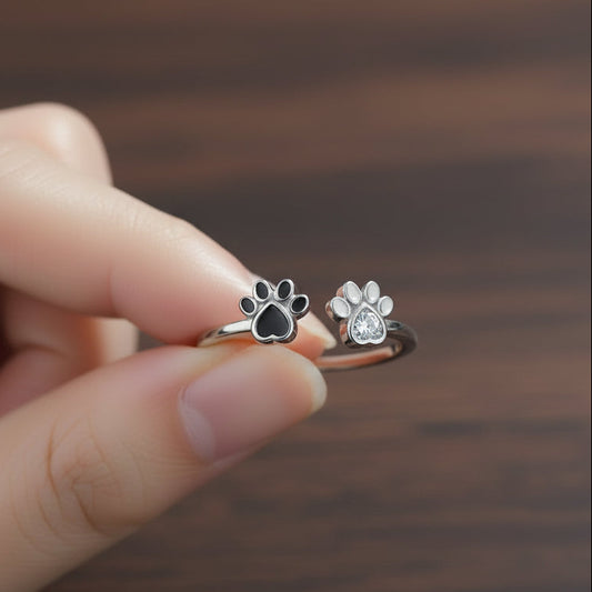 Adjustable Paw Prints Ring, Sterling Silver