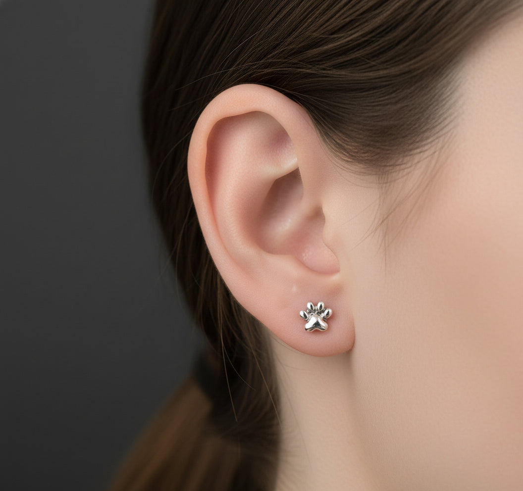 Sterling Silver Paw Print Studs
